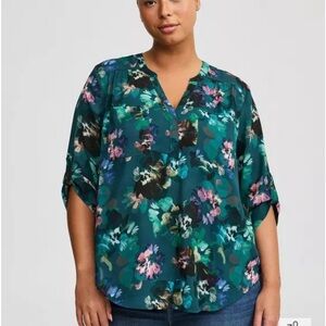 Torrid Teal and Pink Floral Harper Blouse